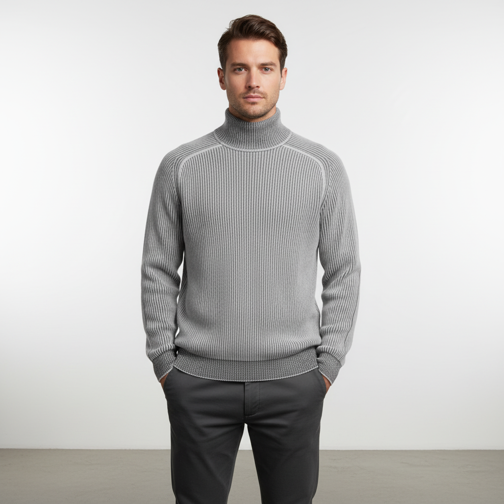 Men's Ribbed Turtleneck Sweater Raglan Long Sleeve Fit