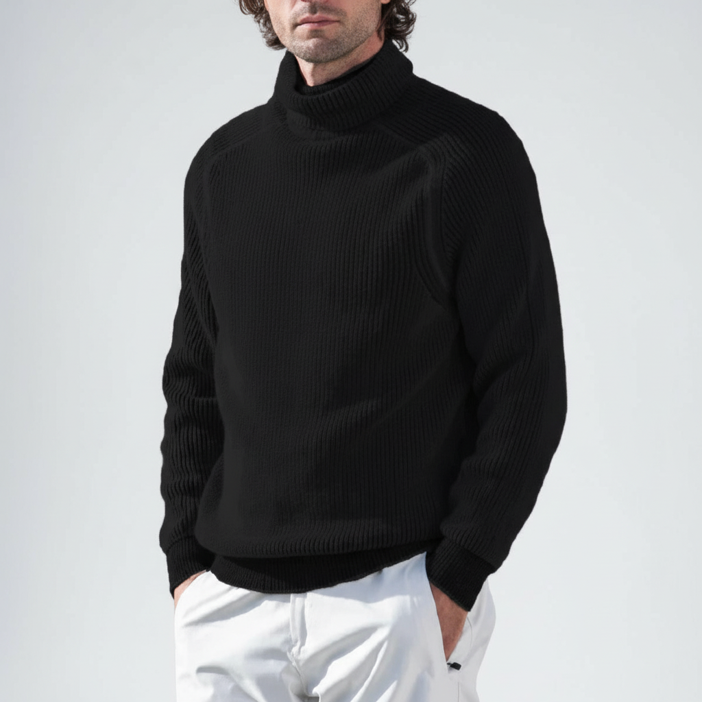 Men's Ribbed Turtleneck Sweater Raglan Long Sleeve Fit