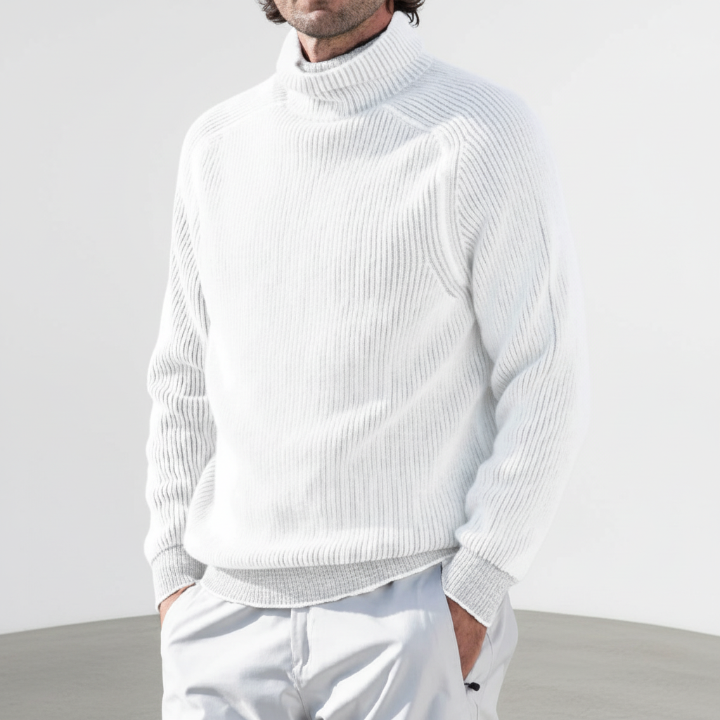 Men's Ribbed Turtleneck Sweater Raglan Long Sleeve Fit