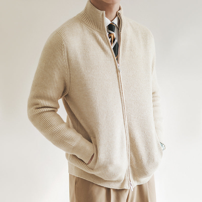 Men's Ribbed Knitted Cardigan Full Zip Spring Layer
