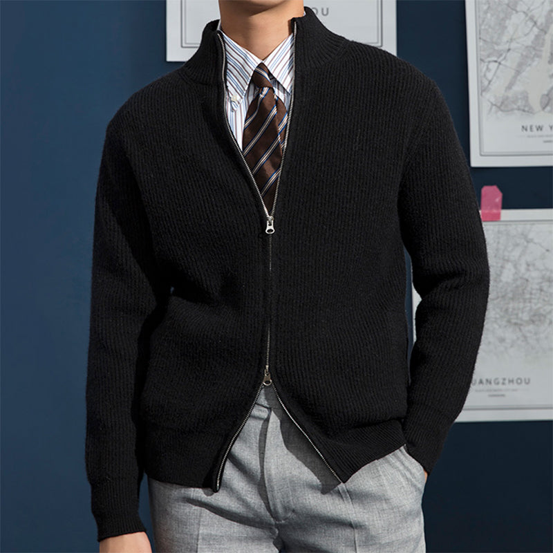 Men's Ribbed Knitted Cardigan Full Zip Spring Layer