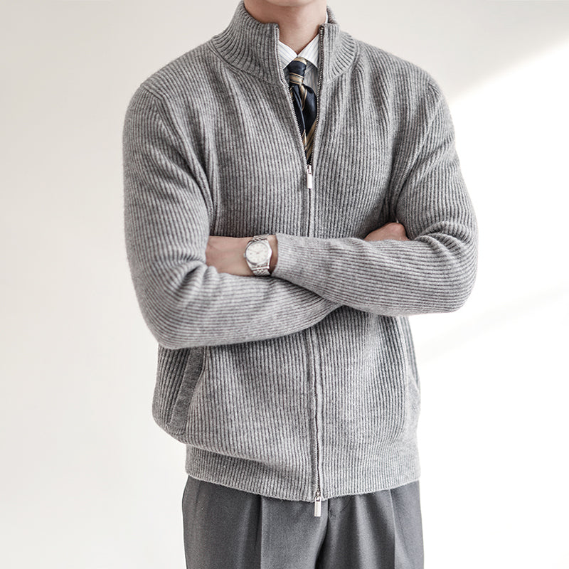 Men's Ribbed Knitted Cardigan Full Zip Spring Layer