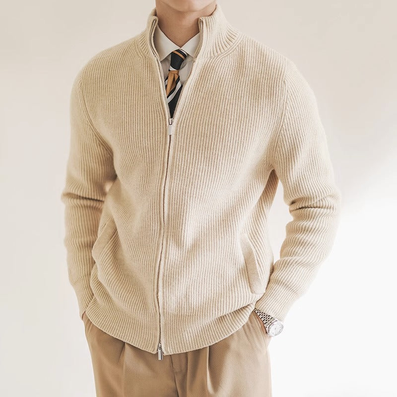 Men's Ribbed Knitted Cardigan Full Zip Spring Layer