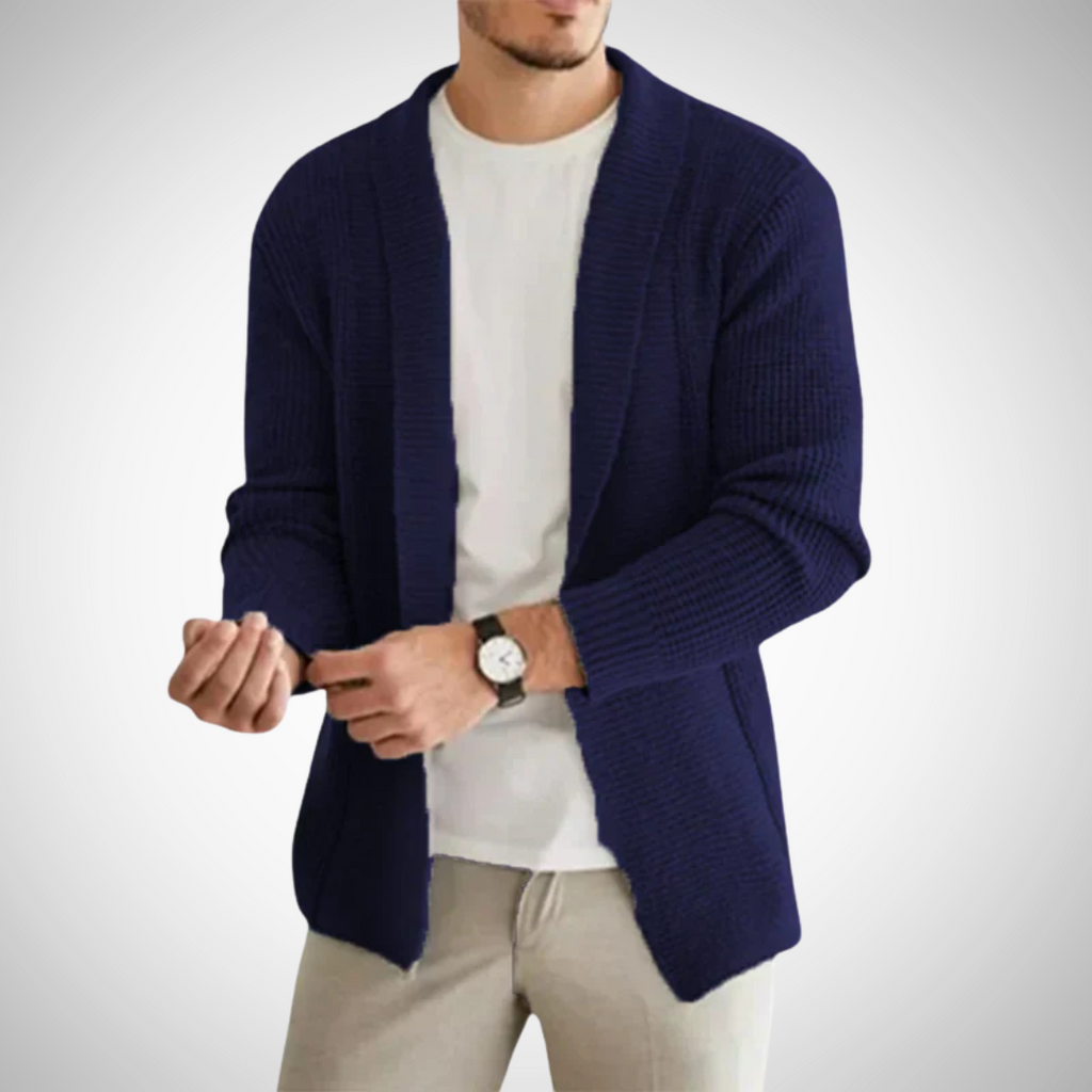 Men's Open Front Knit Cardigan Textured Shawl Collar Layer