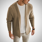 Men's Open Front Knit Cardigan Textured Shawl Collar Layer