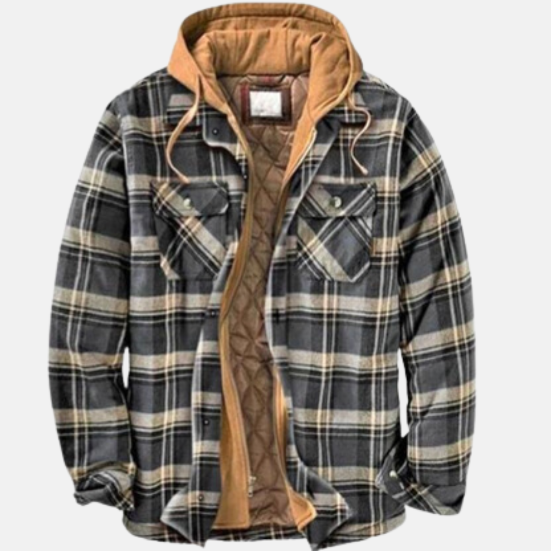 Men's Warm Hooded Overshirt Jacket Printed Quilted Layer
