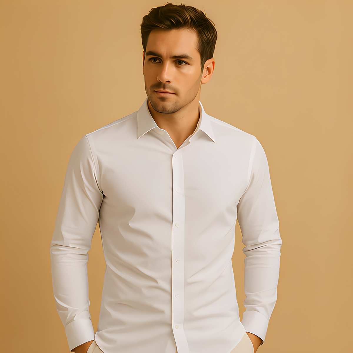 Men's Shape-Holding Slim Shirt for Office to Evening - White