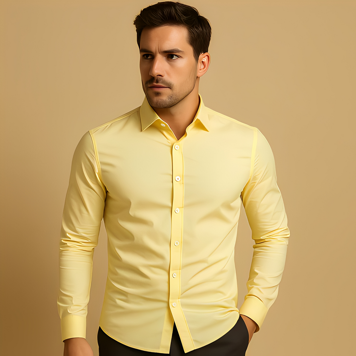Men's Shape-Holding Slim Shirt for Office to Evening - Yellow
