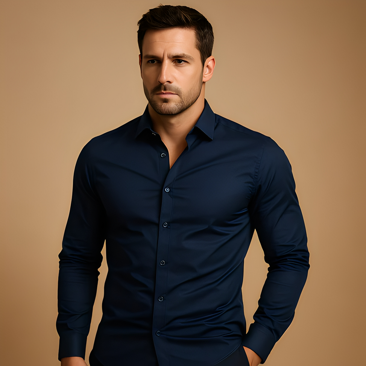 Men's Shape-Holding Slim Shirt for Office to Evening - Navy