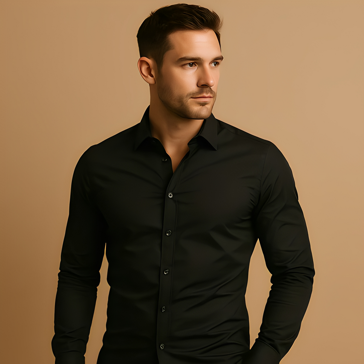Men's Shape-Holding Slim Shirt for Office to Evening - Black