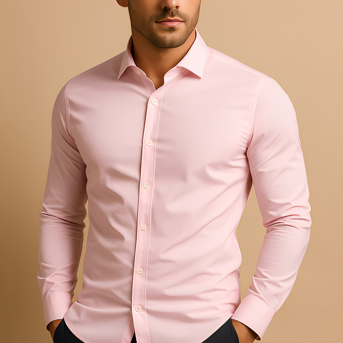 Men's Shape-Holding Slim Shirt for Office to Evening - Pink