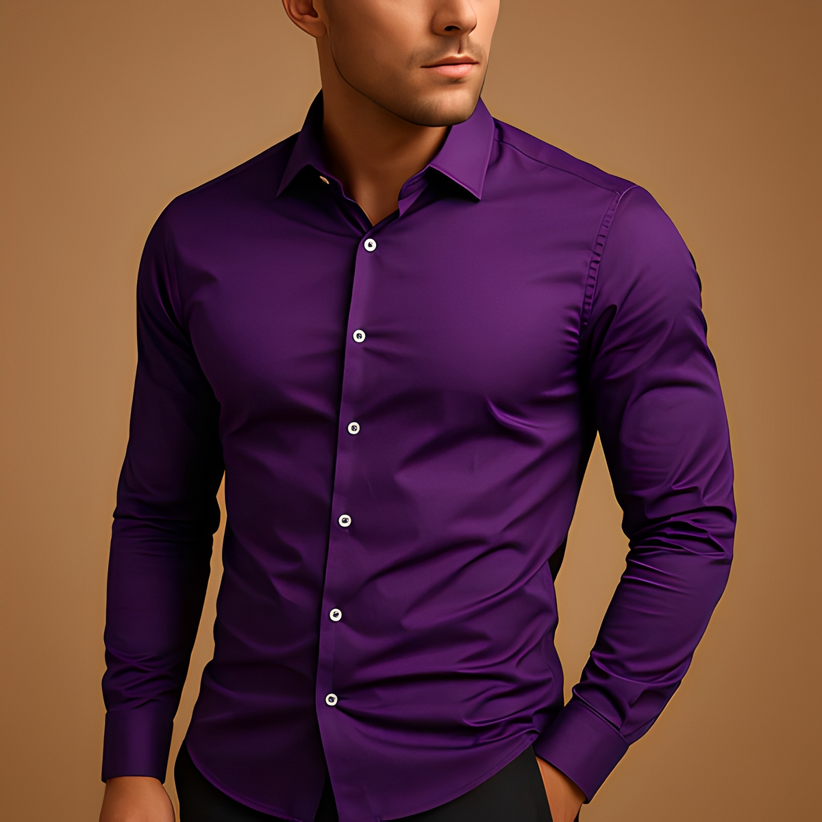 Men's Shape-Holding Slim Shirt for Office to Evening - Purple