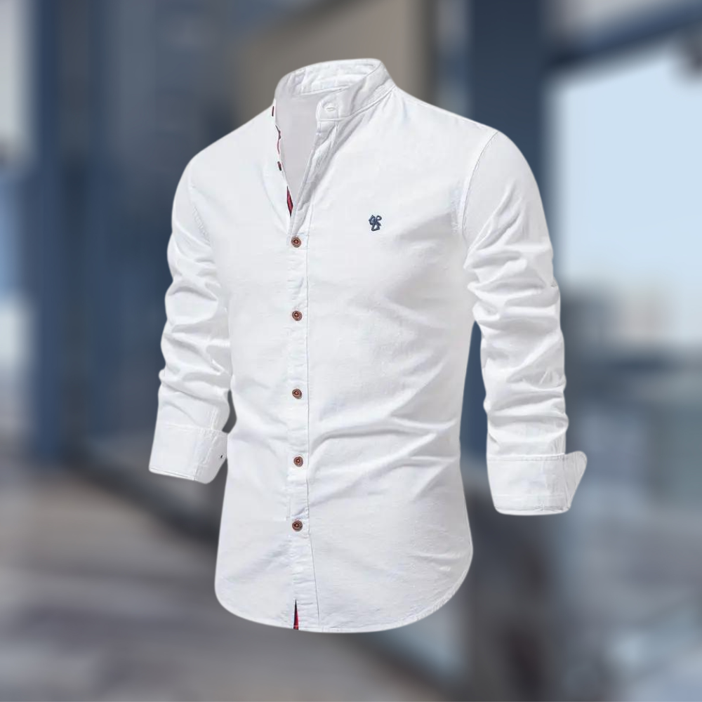 Men's Minimalist Stand-Collar Button-Up Shirt in Soft Cotton - White