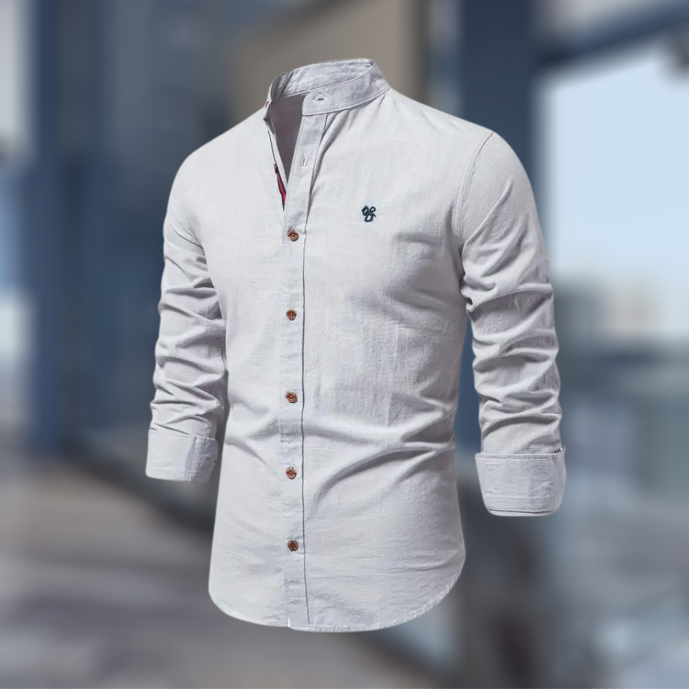 Men's Minimalist Stand-Collar Button-Up Shirt in Soft Cotton - Gray