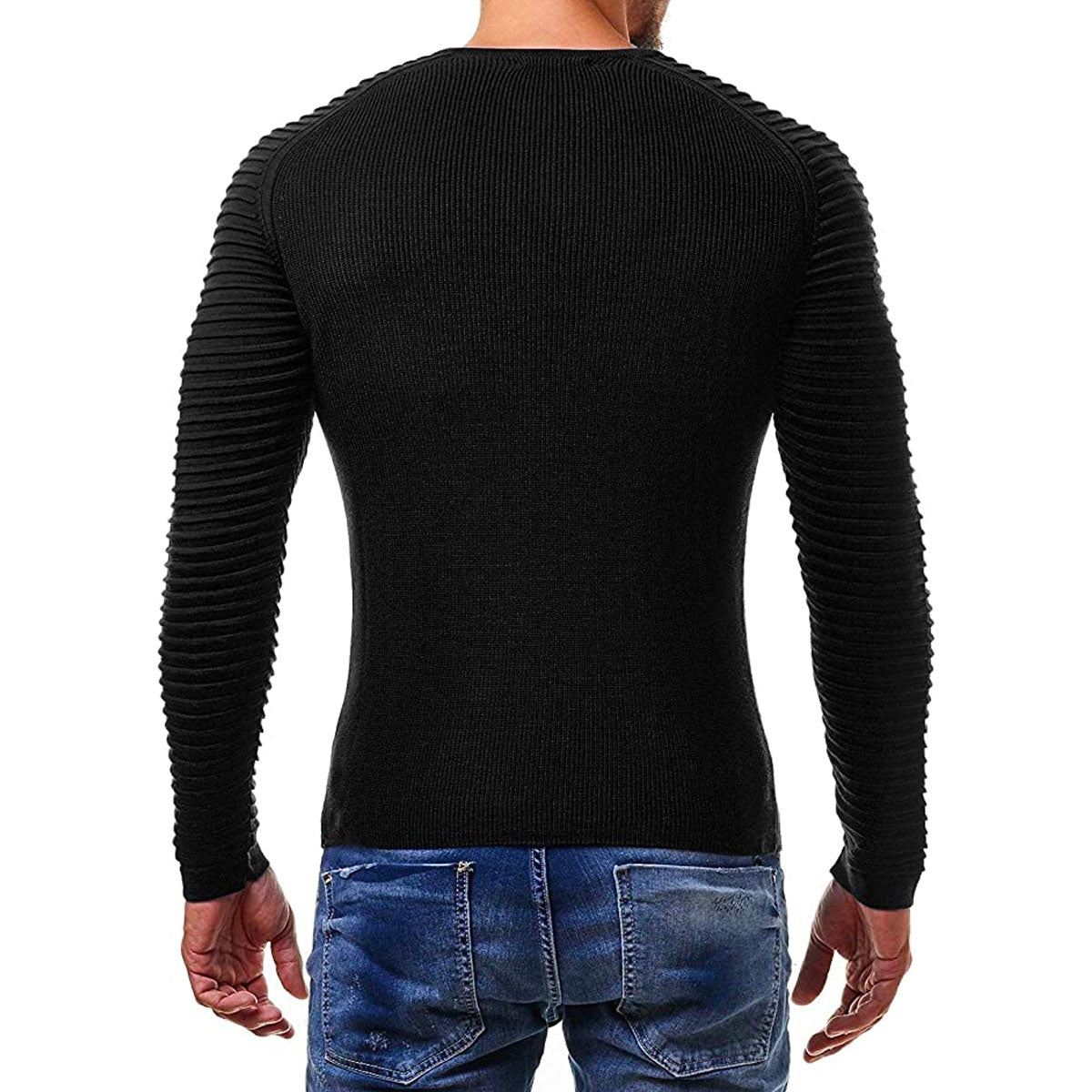 Men's Slim Knit Sweater with Printed Raglan Sleeves