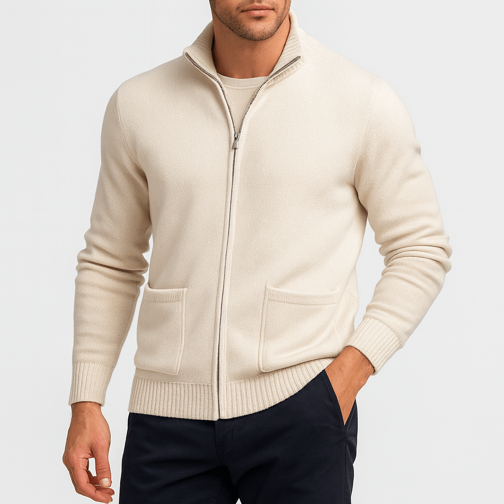 Men's Cotton Zip Cardigan Lightweight Breathable Layer for Office
