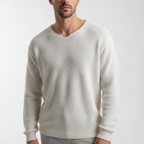 Men's Waffle Knit Sweater with Notched Crew Neck