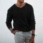 Men's Waffle Knit Sweater with Notched Crew Neck