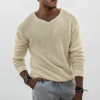 Men's Waffle Knit Sweater with Notched Crew Neck