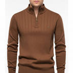 Men's Textured Half Zip Sweater with Raised Collar