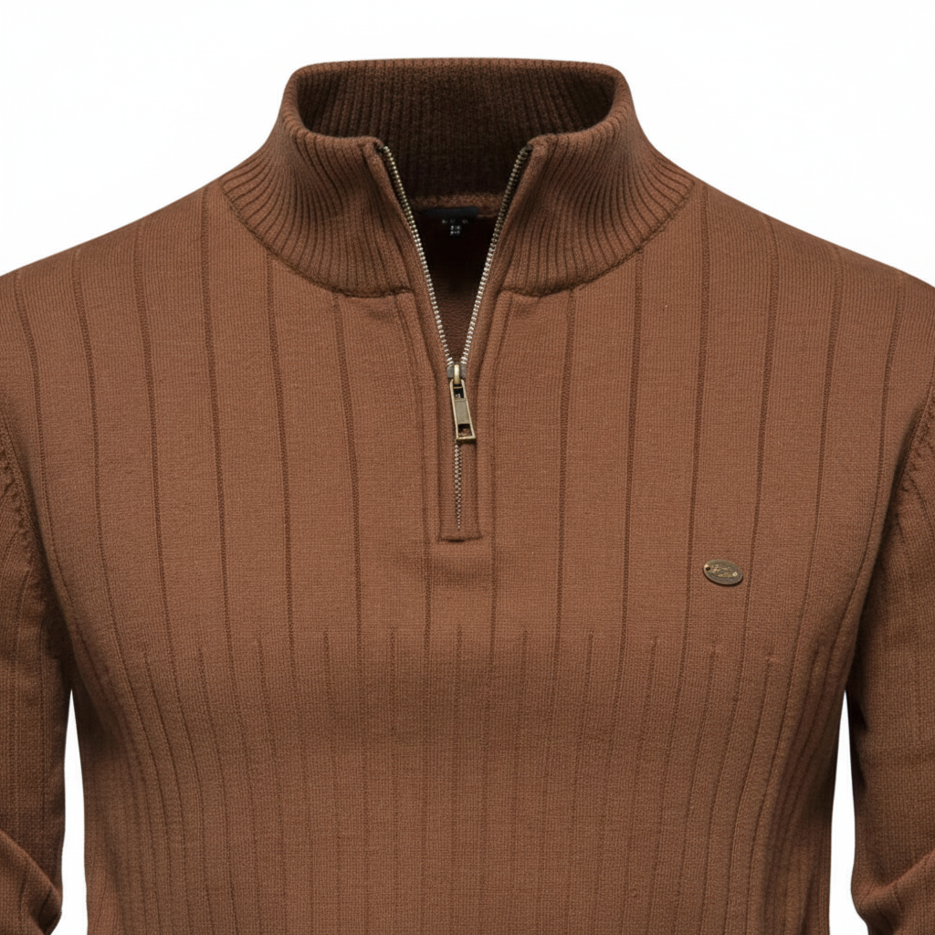 Men's Textured Half Zip Sweater with Raised Collar