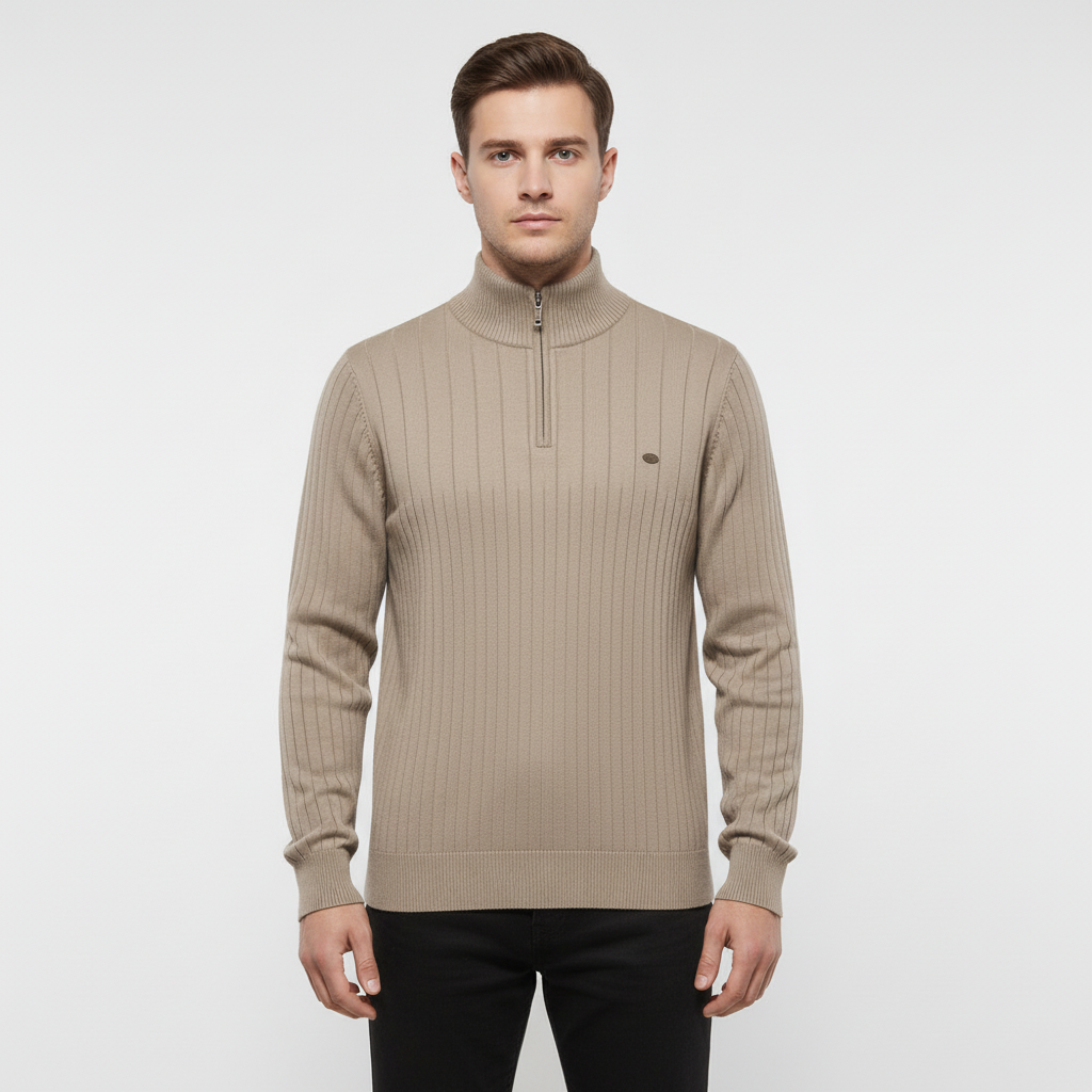 Men's Textured Half Zip Sweater with Raised Collar