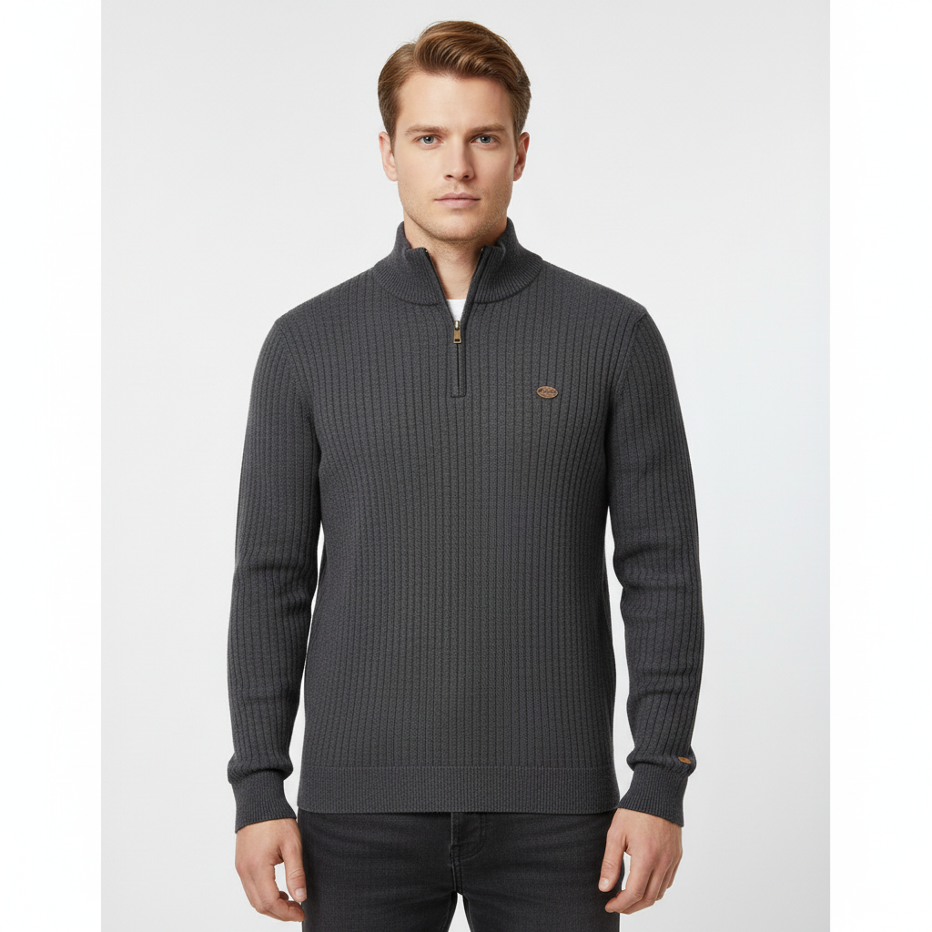 Men's Textured Half Zip Sweater with Raised Collar