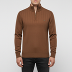 Men's Textured Half Zip Sweater with Raised Collar