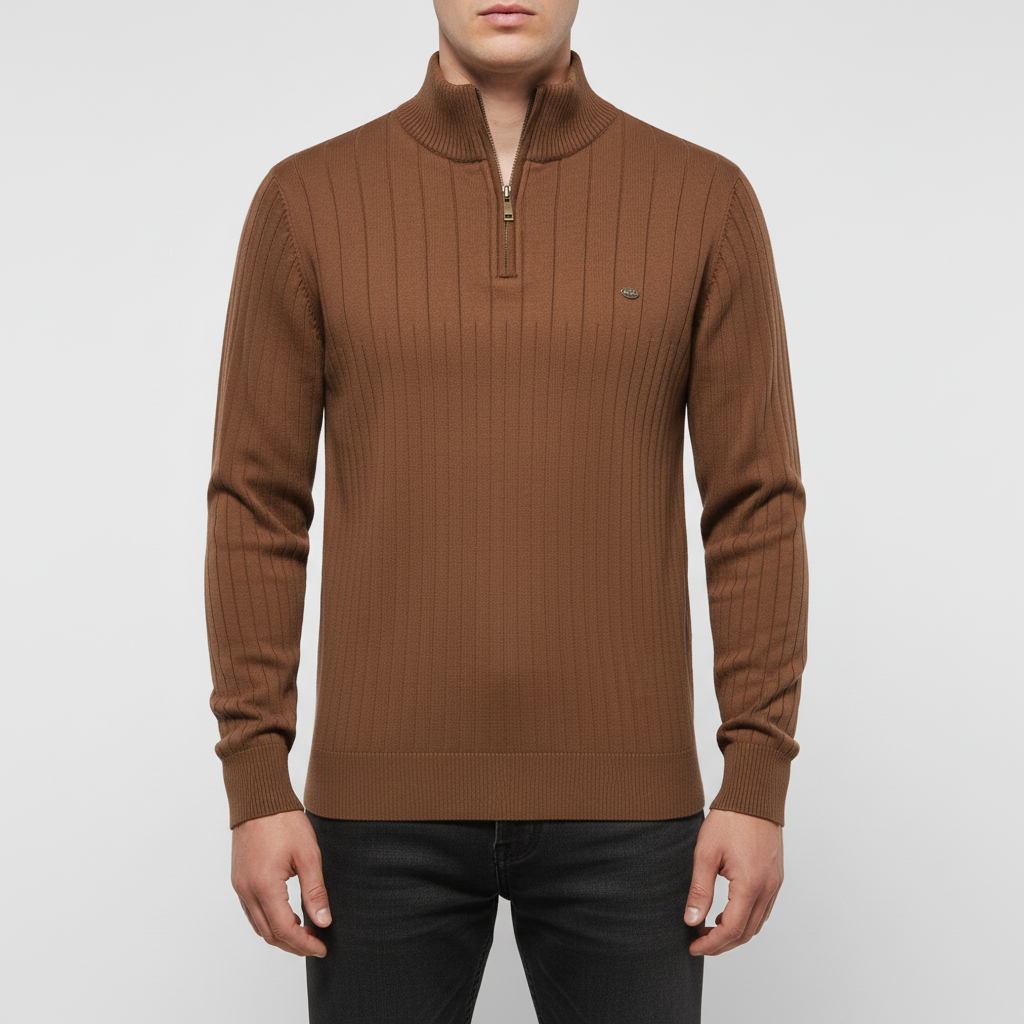 Men's Textured Half Zip Sweater with Raised Collar