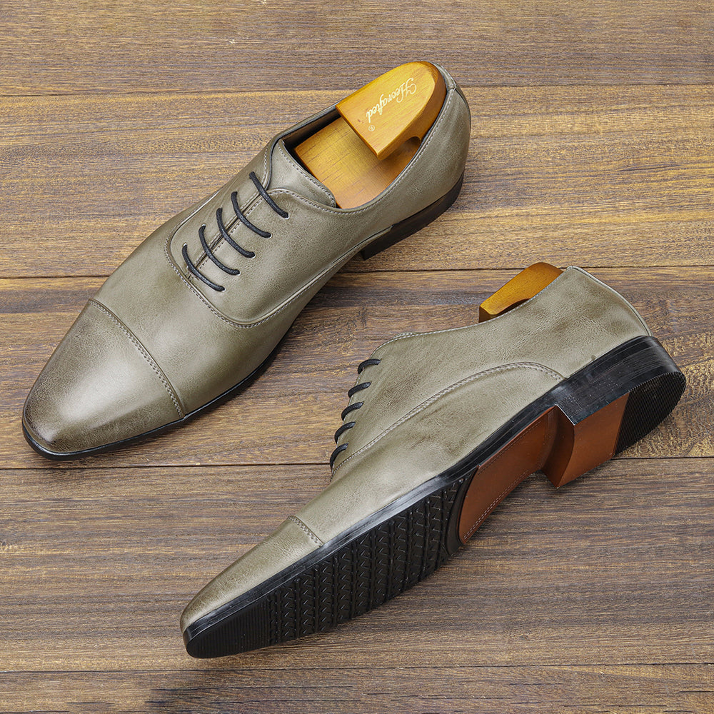 Men's Leather Oxford Shoes Cap Toe Lace Ups