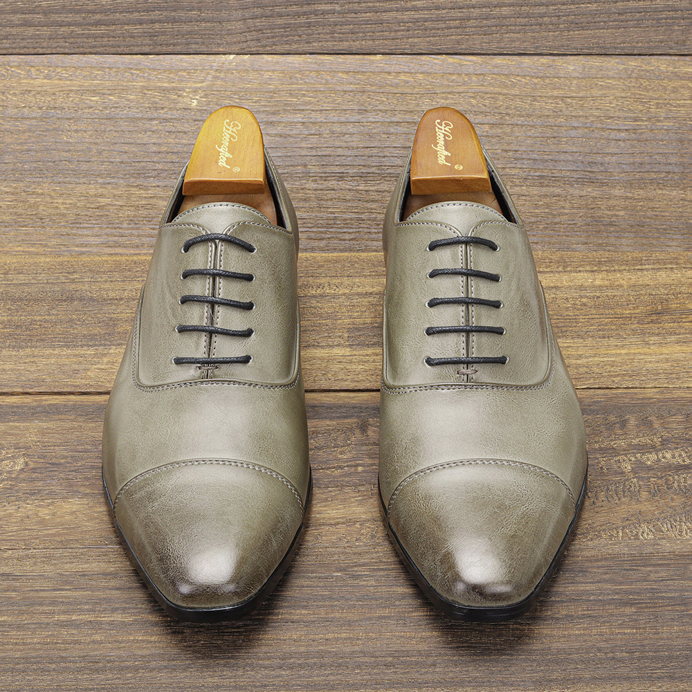 Men's Leather Oxford Shoes Cap Toe Lace Ups