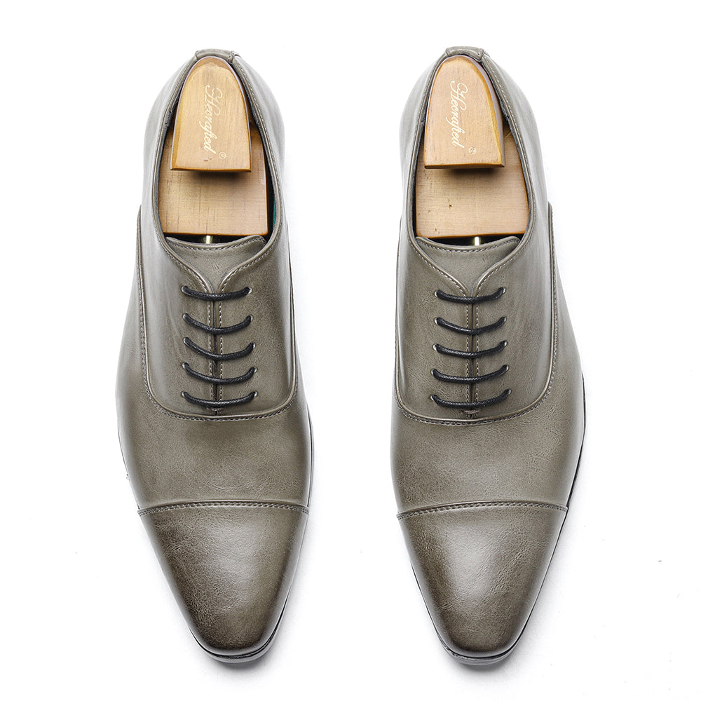 Men's Leather Oxford Shoes Cap Toe Lace Ups