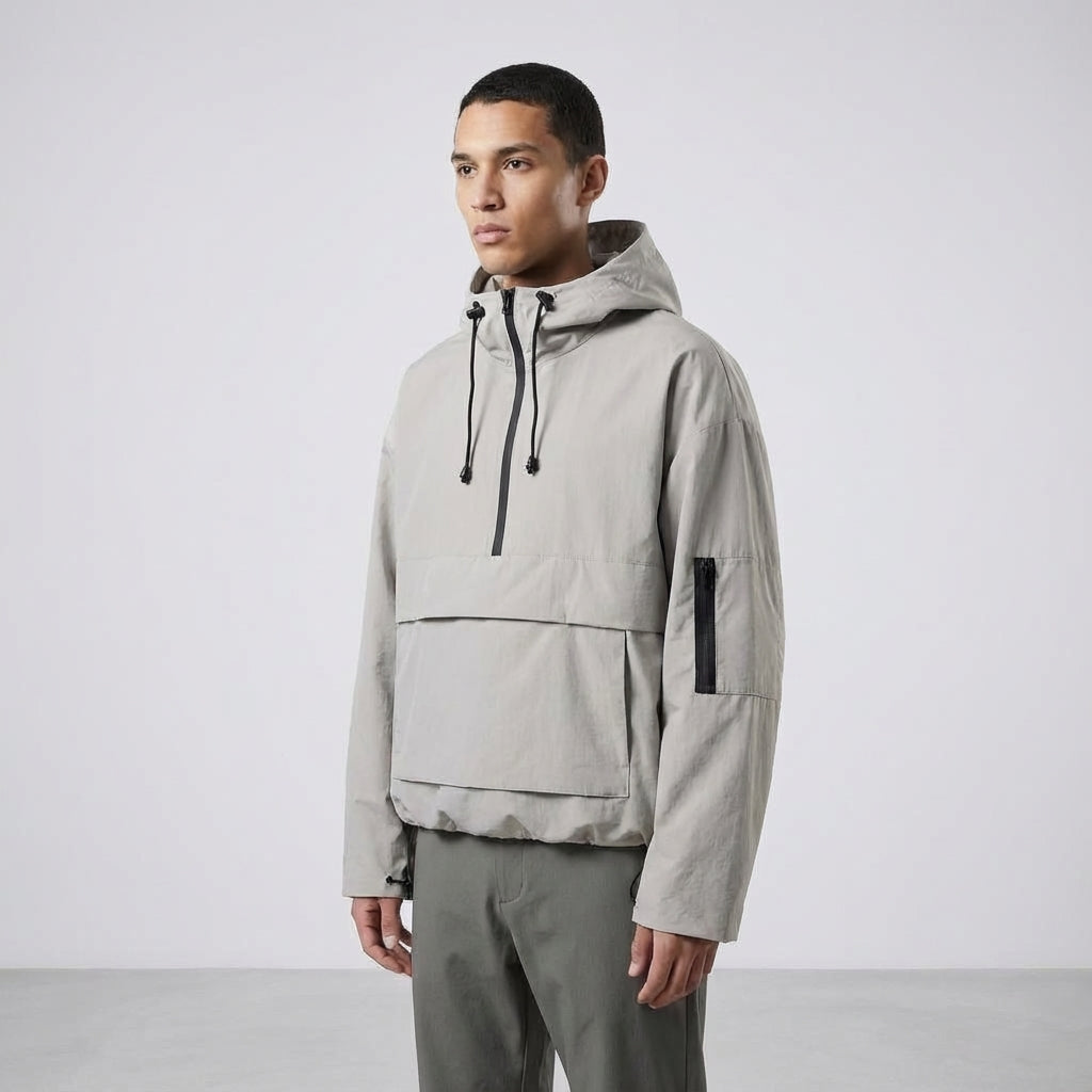 Men's Lightweight Hooded Anorak Jacket Water Repellent Layer