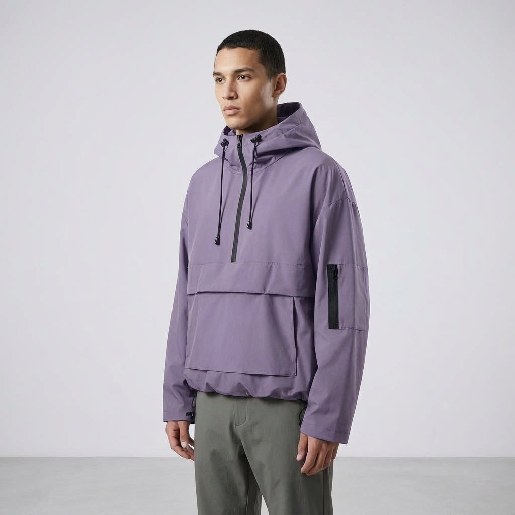 Men's Lightweight Hooded Anorak Jacket Water Repellent Layer