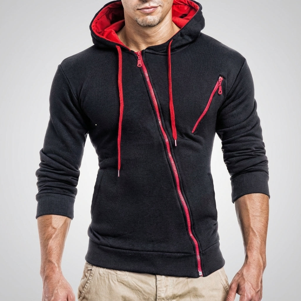 Men's Asymmetric Zip Hooded Training Jacket with Chest Pocket