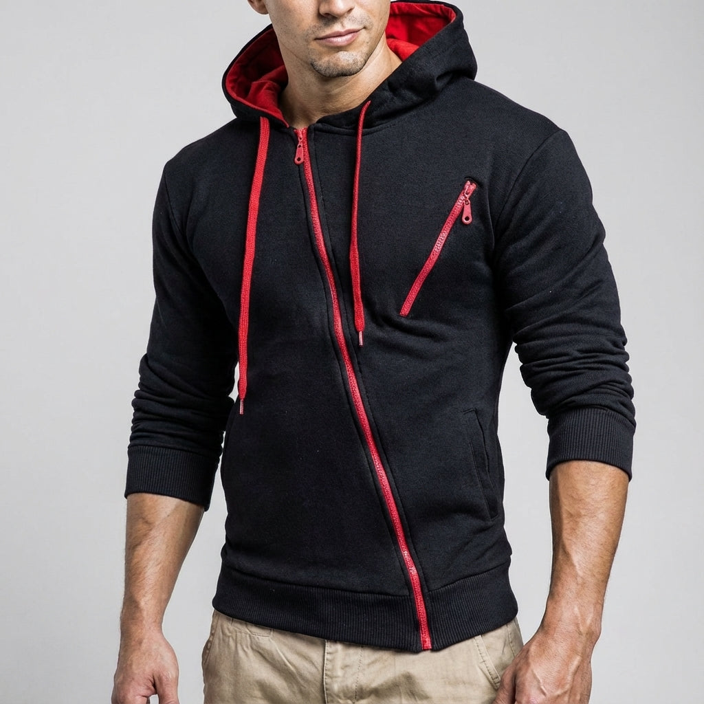 Men's Asymmetric Zip Hooded Training Jacket with Chest Pocket