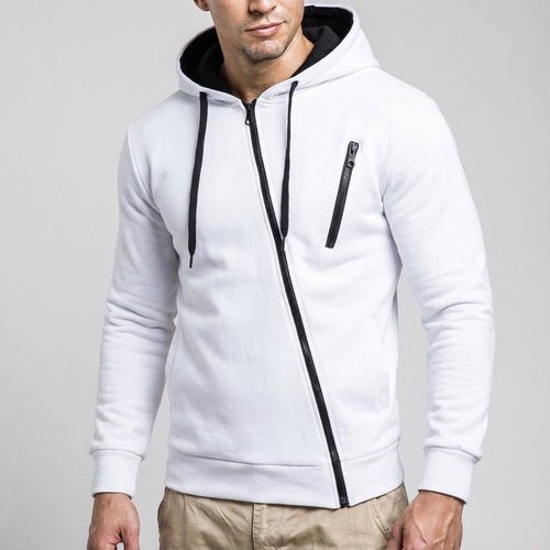 Men's Asymmetric Zip Hooded Training Jacket with Chest Pocket