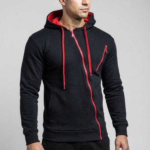 Men's Asymmetric Zip Hooded Training Jacket with Chest Pocket