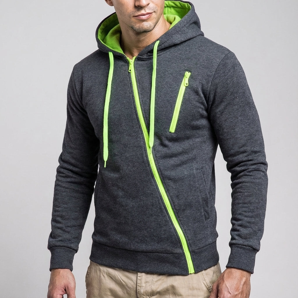 Men's Asymmetric Zip Hooded Training Jacket with Chest Pocket