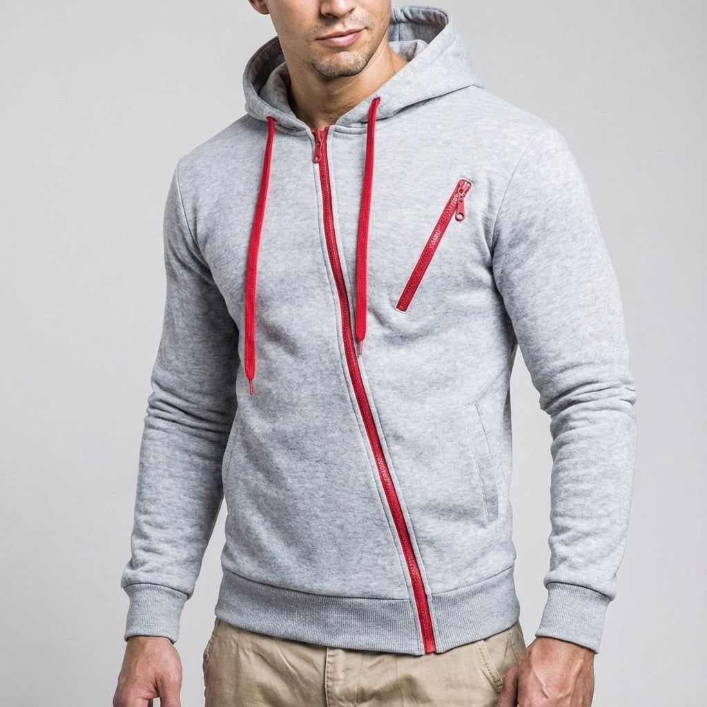 Men's Asymmetric Zip Hooded Training Jacket with Chest Pocket