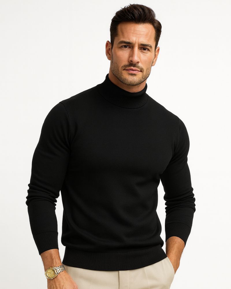 Men's Minimalist Fitted Turtleneck Sweater in Breathable Knit
