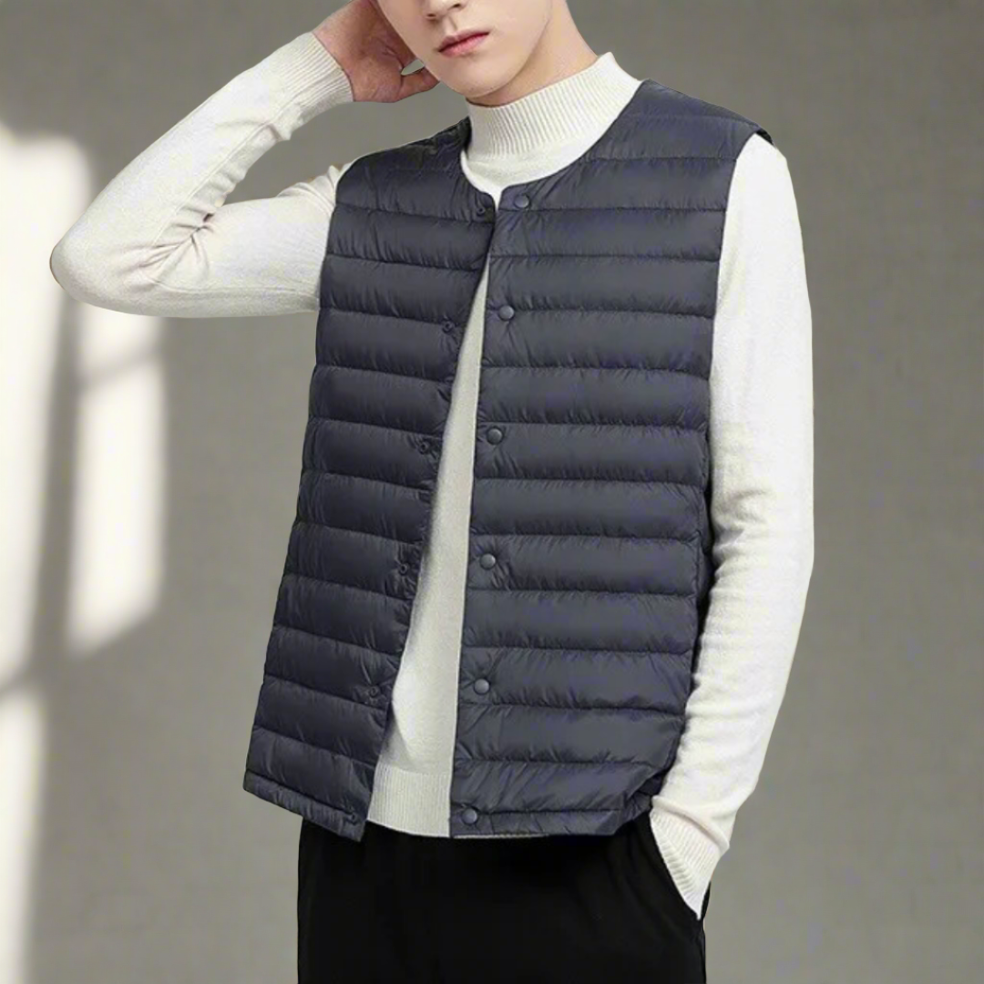 Men's Quilted Lightweight Bodywarmer Minimal Snap Front Gilet