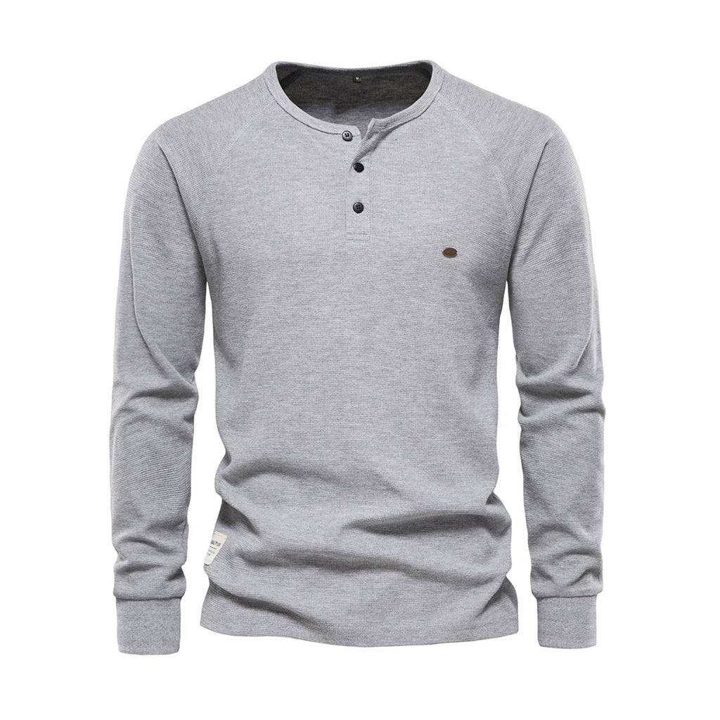Men's Long Sleeve Henley Shirt Waffle Texture Casual Fit