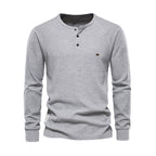 Men's Long Sleeve Henley Shirt Waffle Texture Casual Fit
