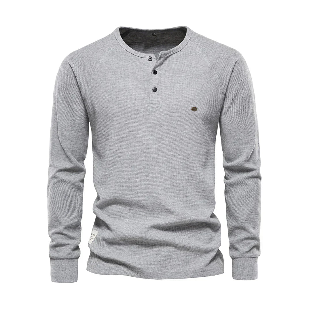 Men's Henley Shirt Long Sleeve Button Neck Casual Top