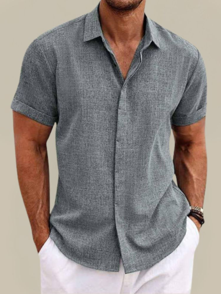 Men's Linen Short Sleeve Shirt Breathable Lightweight Button Up
