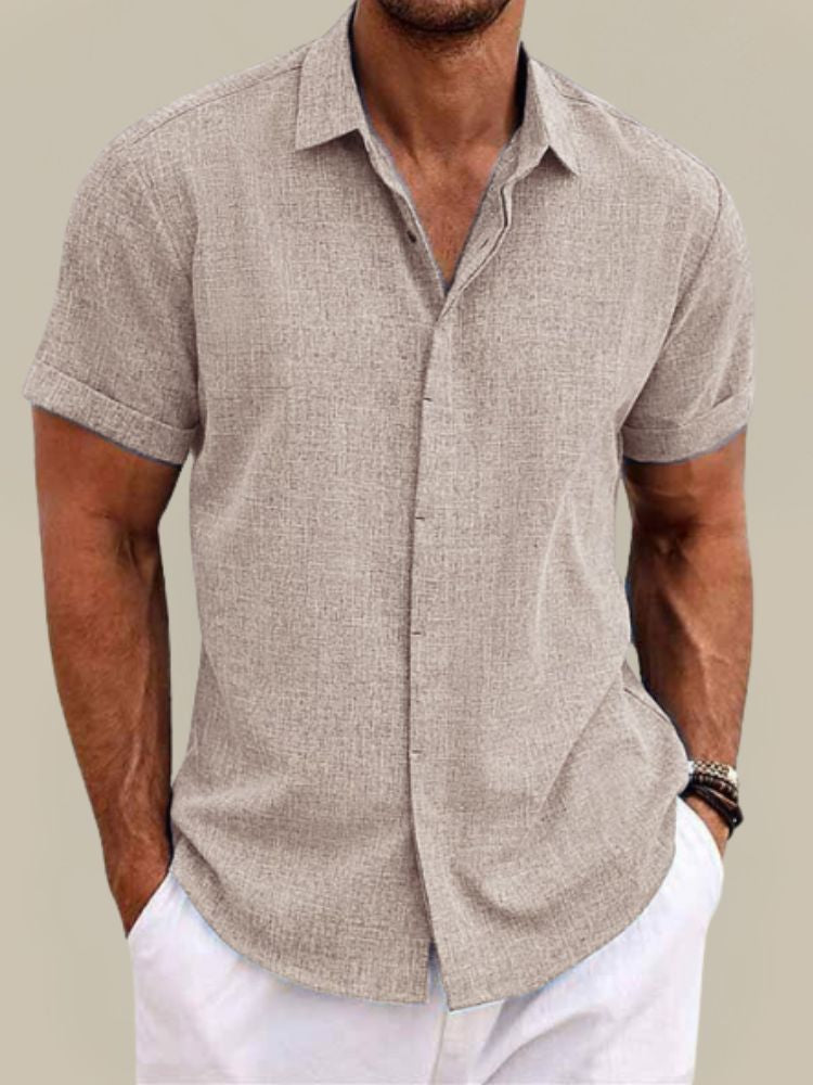 Men's Linen Short Sleeve Shirt Breathable Lightweight Button Up