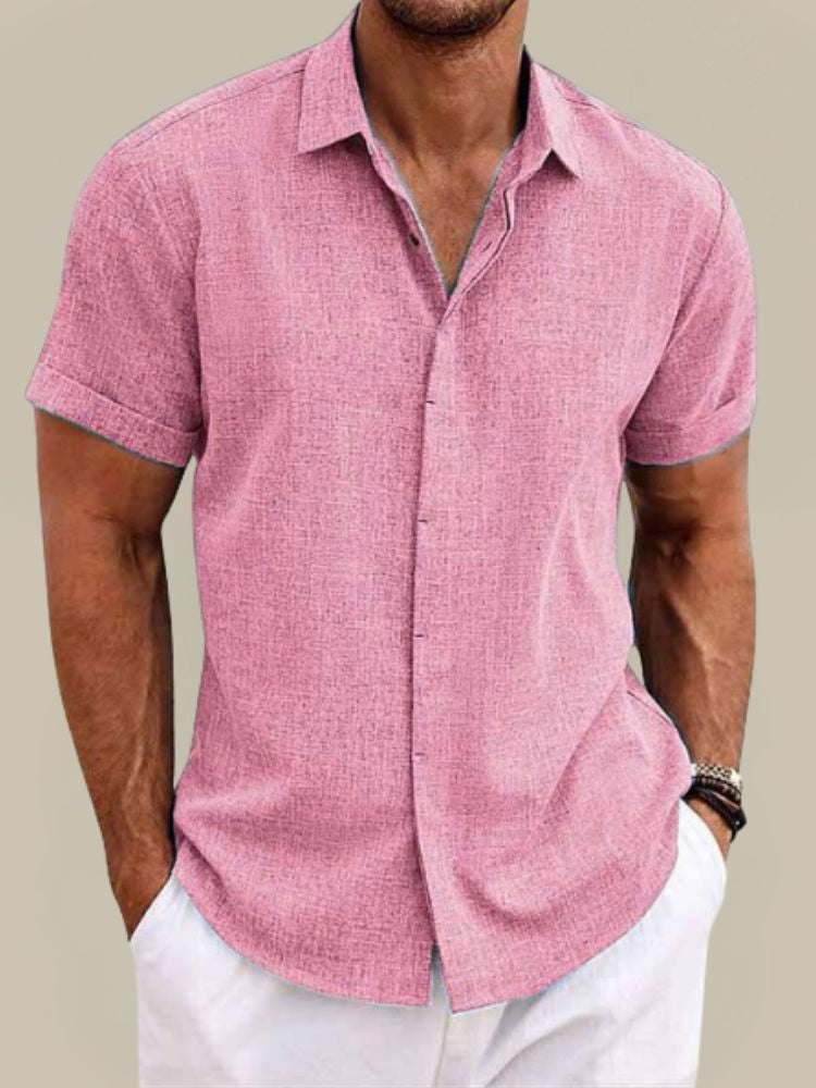 Men's Linen Short Sleeve Shirt Breathable Lightweight Button Up