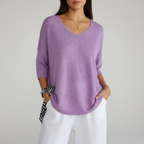 Women's Lightweight V Neck Knit Top Relaxed Three