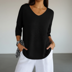 Women's Lightweight V Neck Knit Top Relaxed Three